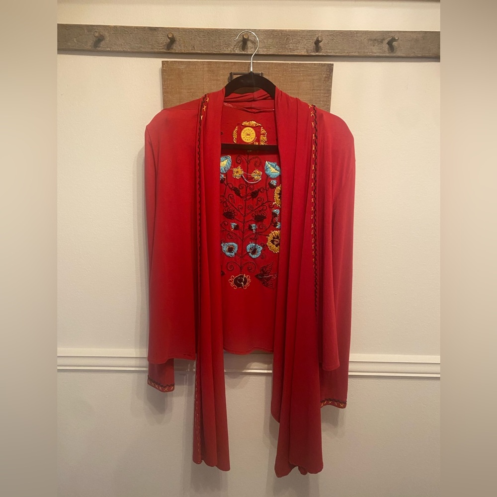 Double D Ranch Southwest Cotton Embroidered Waterfall Cardigan Sz S/M